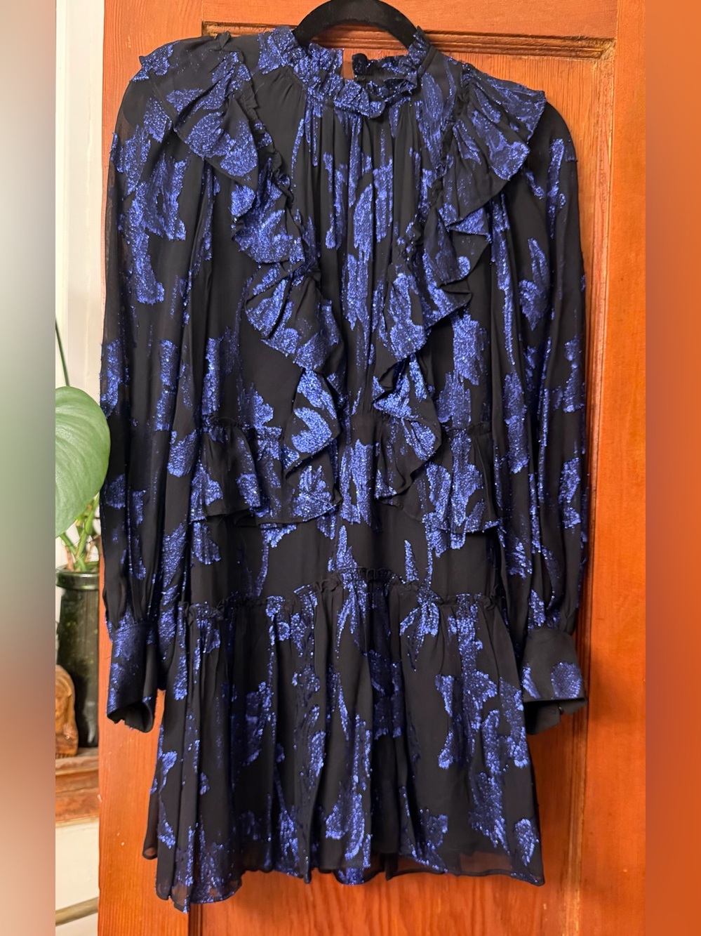 Parker Black Blue Lurex Sparkle Cocktail Party Mini Dress Ruffle NWT